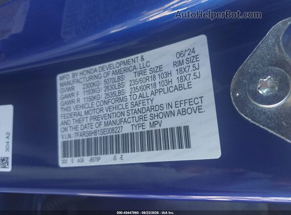 7FARS6H81SE008227 2025 HONDA CR-V Blue Vista del compartimento del motor