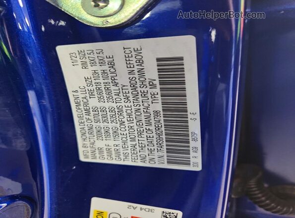 7FARS6H82RE047998 2024 HONDA CR-V Blue Widok naklejki z numerem VIN