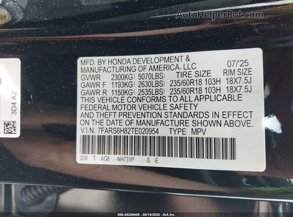 7FARS6H82TE020954 2026 HONDA CR-V Black Շարժիչի բաժամունքի տեսք