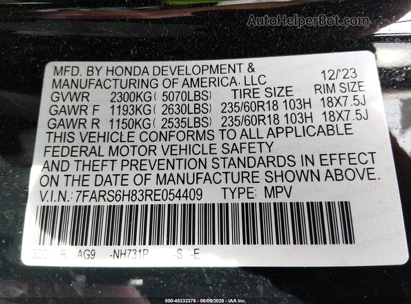 7FARS6H83RE054409 2024 HONDA CR-V HYBRID Black Շարժիչի բաժամունքի տեսք