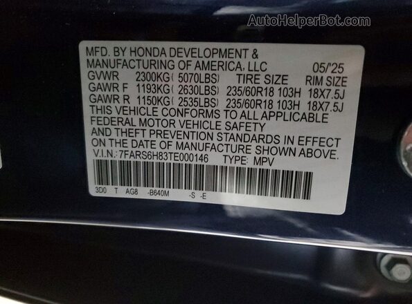 7FARS6H83TE000146 2026 HONDA CR-V Blue 