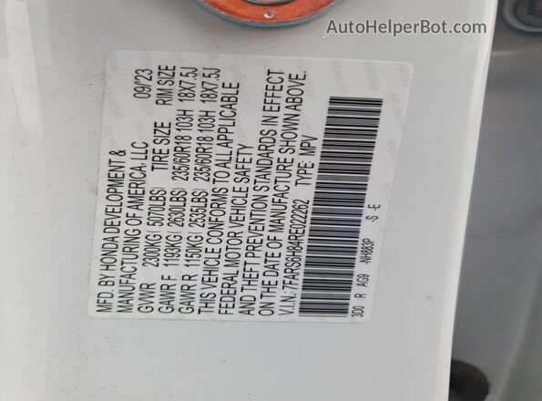 7FARS6H84RE022262 2024 HONDA CR-V White ძრავის განყოფილების ხედი