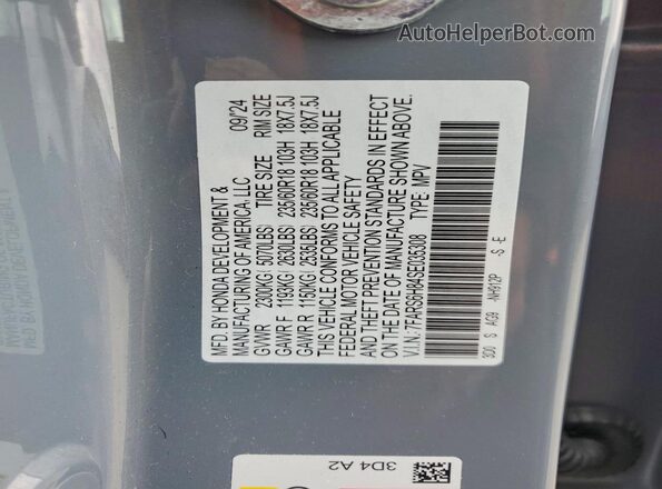 7FARS6H84SE035308 2025 HONDA CR-V Gray VIN კოდის სტიკერის ხედი