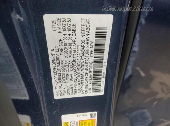 7FARS6H84TE030109 2026 HONDA CR-V Синий Вид наклейки с VIN-кодом