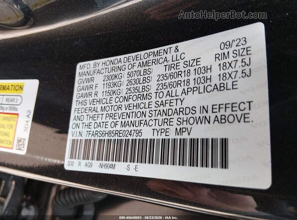 7FARS6H85RE024795 2024 HONDA CR-V Gray Widok komory silnika
