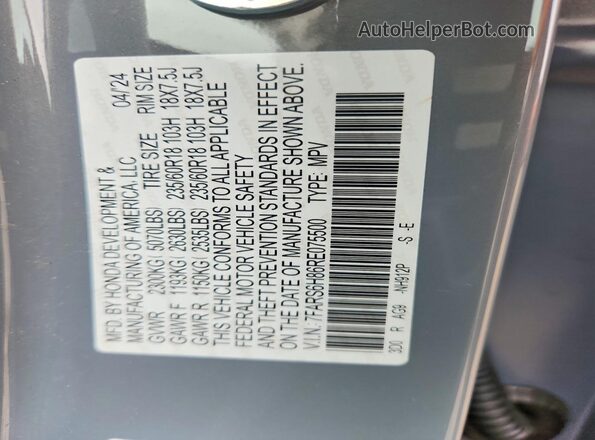7FARS6H86RE075500 2024 HONDA CR-V Gray Widok naklejki z numerem VIN