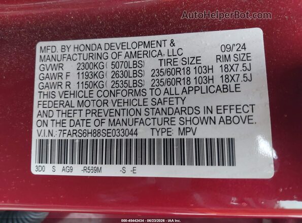 7FARS6H88SE033044 2025 HONDA CR-V Красный Вид подкапотного пространства