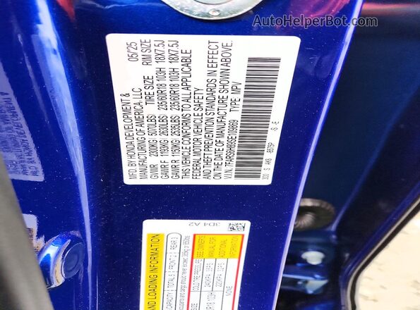 7FARS6H89SE109869 2025 HONDA CR-V Blue VIN կոդի պիտակի տեսք