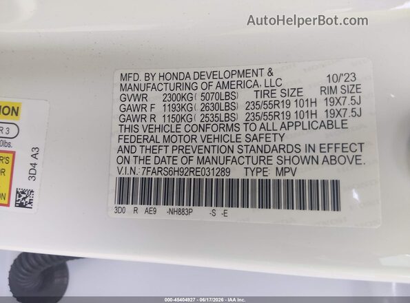 7FARS6H92RE031289 2024 HONDA CR-V HYBRID White Շարժիչի բաժամունքի տեսք