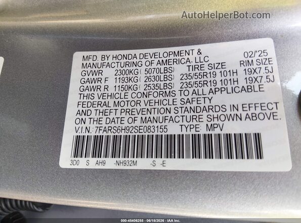 7FARS6H92SE083155 2025 HONDA CR-V Gray ძრავის განყოფილების ხედი
