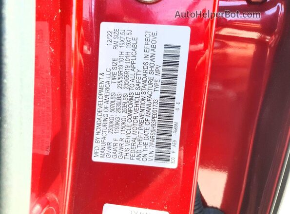7FARS6H93PE001733 2023 HONDA CR-V Красный Вид наклейки с VIN-кодом