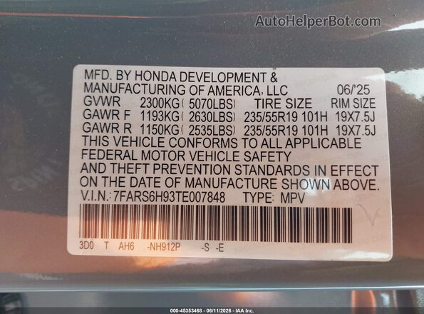 7FARS6H93TE007848 2026 HONDA CR-V Gray ძრავის განყოფილების ხედი