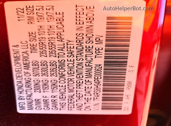 7FARS6H94PE000624 2023 HONDA CR-V Red VIN կոդի պիտակի տեսք