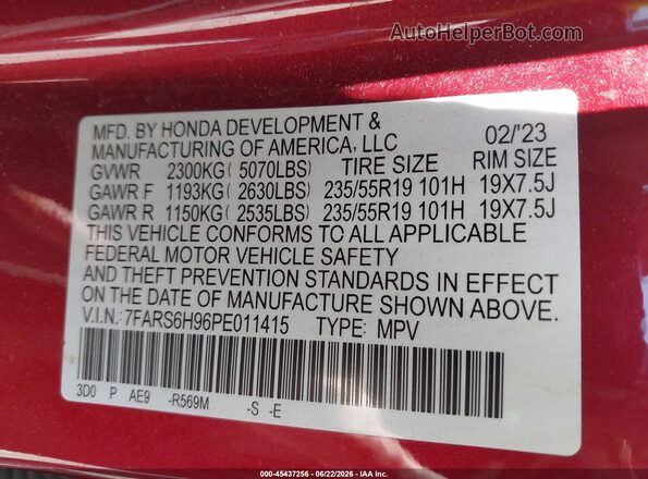 7FARS6H96PE011415 2023 HONDA CR-V Red ძრავის განყოფილების ხედი