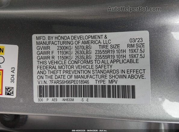 7FARS6H96PE018946 2023 HONDA CR-V Silver Engine compartment view