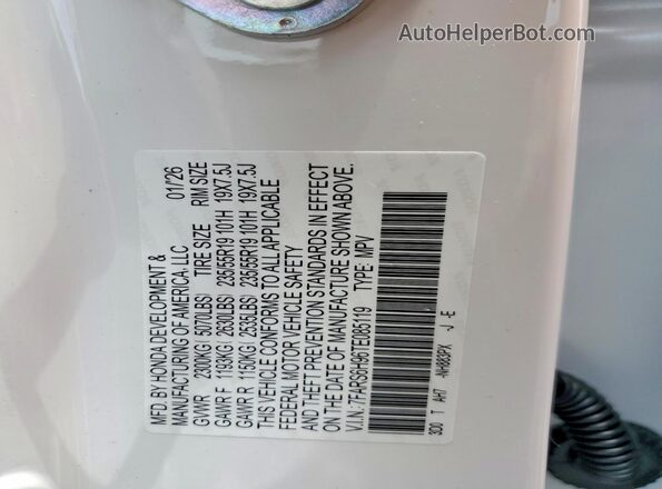 7FARS6H96TE085119 2026 HONDA CR-V White VIN կոդի պիտակի տեսք