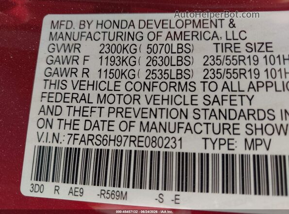 7FARS6H97RE080231 2024 HONDA CR-V Red ძრავის განყოფილების ხედი