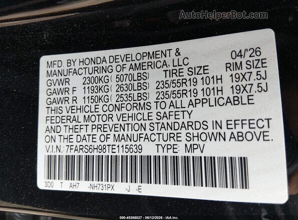 7FARS6H98TE115639 2026 HONDA CR-V Black Engine compartment view
