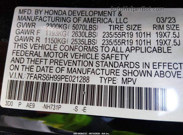 7FARS6H99PE021288 2023 HONDA CR-V Black Vista del compartimento del motor