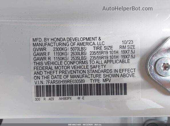 7FARS6H99RE030589 2024 HONDA CR-V HYBRID White Շարժիչի բաժամունքի տեսք