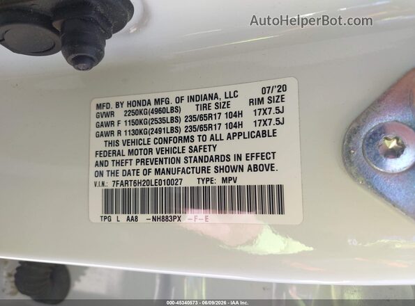 7FART6H20LE010027 2020 HONDA CR-V HYBRID White 