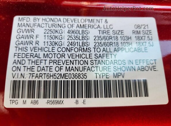 7FART6H52ME036835 2021 HONDA CR-V Red 