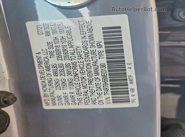 7FART6H56ME031380 2021 HONDA CR-V Blue Vista de la etiqueta del VIN
