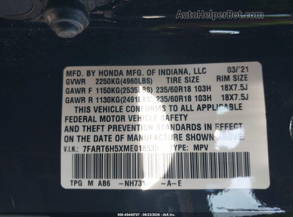 7FART6H5XME018535 2021 HONDA CR-V Black Вид підкапотного простору