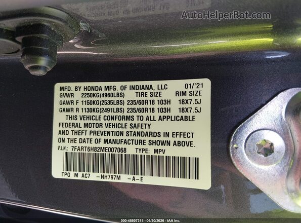 7FART6H82ME007068 2021 HONDA CR-V Gray Вид підкапотного простору
