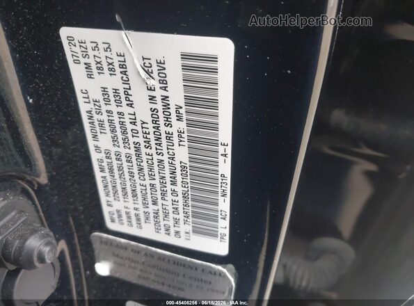 7FART6H85LE010397 2020 HONDA CR-V Black Engine compartment view