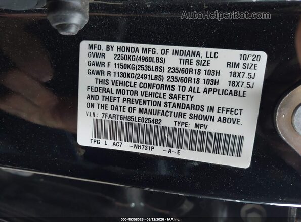 7FART6H85LE025482 2020 HONDA CR-V HYBRID Black Widok komory silnika