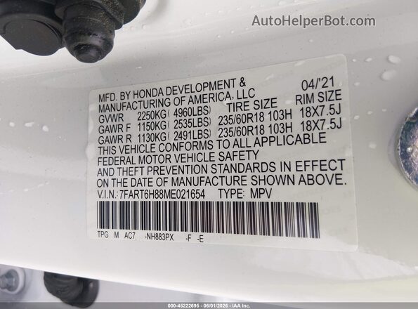 7FART6H88ME021654 2021 HONDA CR-V White Engine compartment view