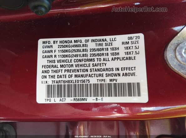 7FART6H8XLE015675 2020 HONDA CR-V Red Вид підкапотного простору