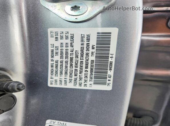 7FART6H90ME007658 2021 HONDA CR-V Серебряный Вид наклейки с VIN-кодом