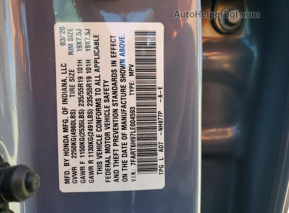 7FART6H97LE004593 2020 HONDA CR-V Blue 