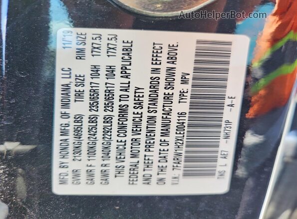 7FARW1H2XLE004116 2020 HONDA CR-V Black Widok naklejki z numerem VIN