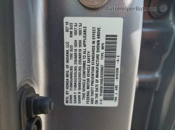 7FARW1H50JE020607 2018 HONDA CR-V Silver VIN կոդի պիտակի տեսք