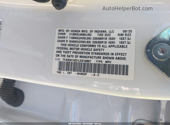 7FARW1H51LE019887 2020 HONDA CR-V White Вид підкапотного простору