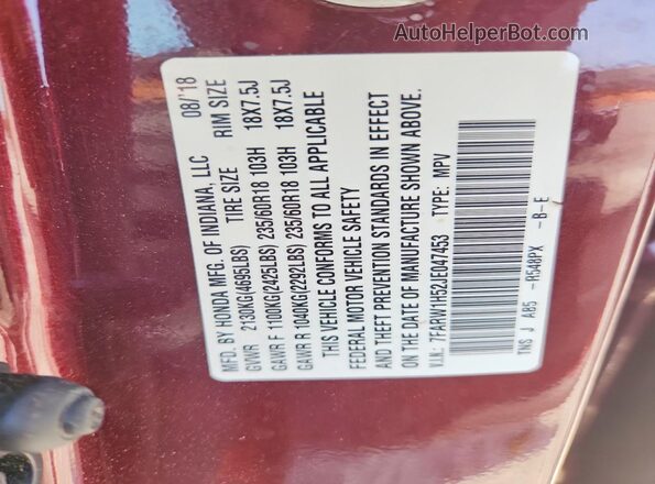7FARW1H52JE047453 2018 HONDA CR-V Burgundy Շարժիչի բաժամունքի տեսք