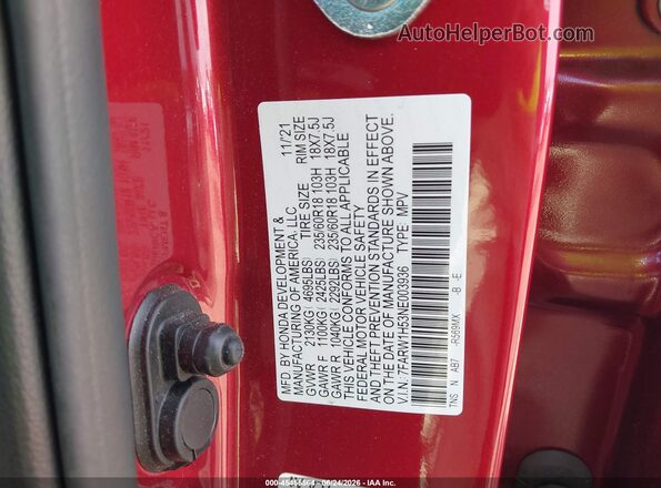 7FARW1H53NE003936 2022 HONDA CR-V Red Widok komory silnika