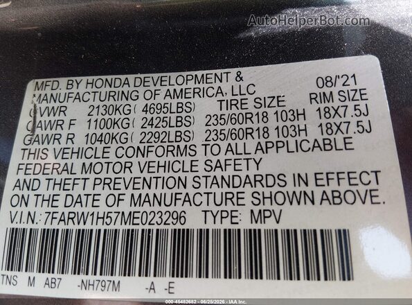 7FARW1H57ME023296 2021 HONDA CR-V Gray Вид підкапотного простору