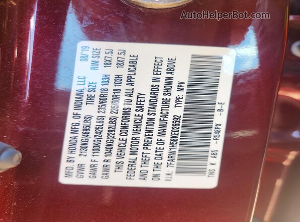 7FARW1H58KE026592 2019 HONDA CR-V Maroon 