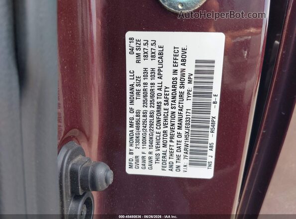 7FARW1H5XJE033171 2018 HONDA CR-V Red Շարժիչի բաժամունքի տեսք
