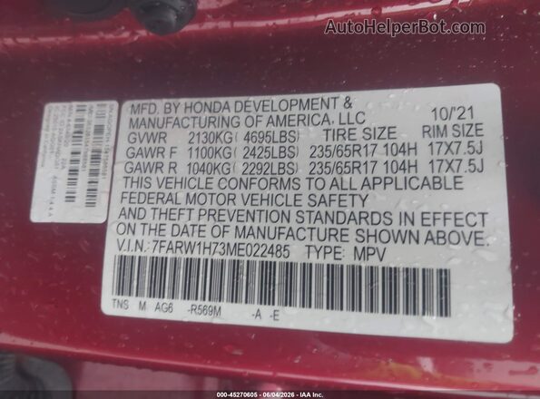 7FARW1H73ME022485 2021 HONDA CR-V Red Widok komory silnika