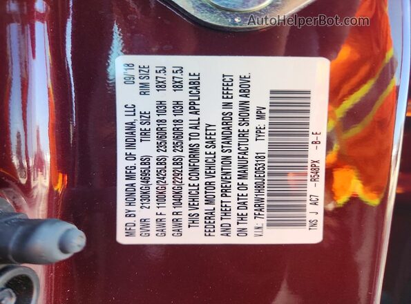 7FARW1H80JE053181 2018 HONDA CR-V Maroon Вид підкапотного простору