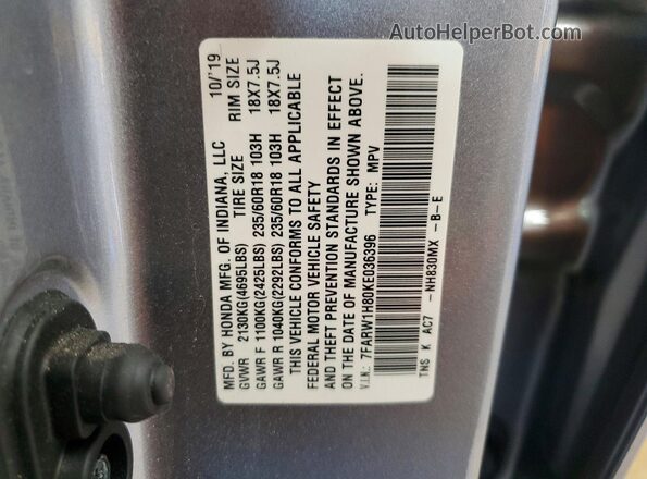 7FARW1H80KE036396 2019 HONDA CR-V Серебряный Вид наклейки с VIN-кодом