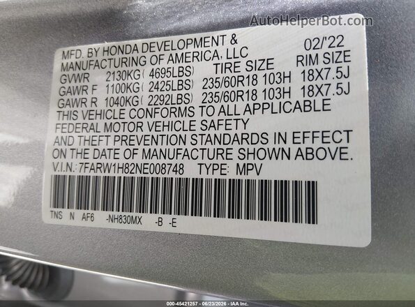 7FARW1H82NE008748 2022 HONDA CR-V Silver Engine compartment view