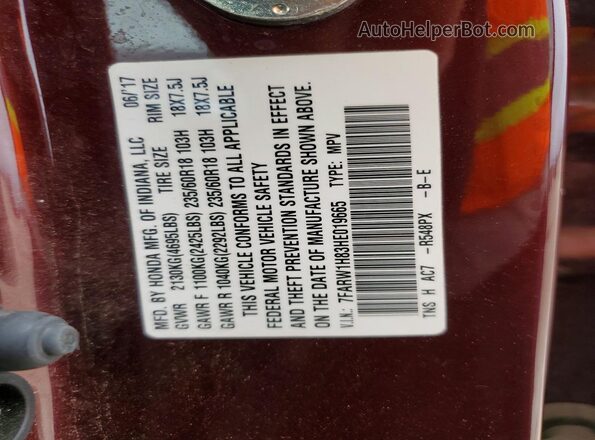 7FARW1H83HE019665 2017 HONDA CR-V Maroon Vista de la etiqueta del VIN