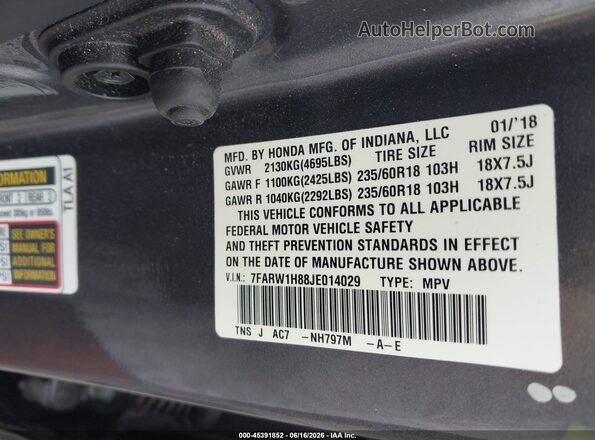 7FARW1H88JE014029 2018 HONDA CR-V Gray Շարժիչի բաժամունքի տեսք