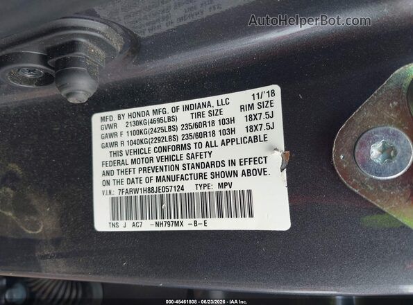 7FARW1H88JE057124 2018 HONDA CR-V Серый Вид подкапотного пространства